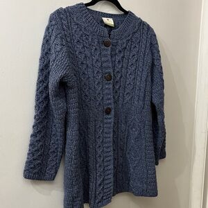 Carraig Donn Cozy Blue Cable Knit cardigan - medium - 100% wool